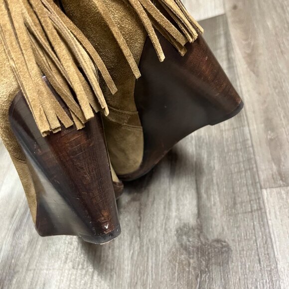 Frye Cece Tassel Lace Wedge Stack Heel Ankle Boots Brown Women’s Size 8.5 - Picture 7 of 11